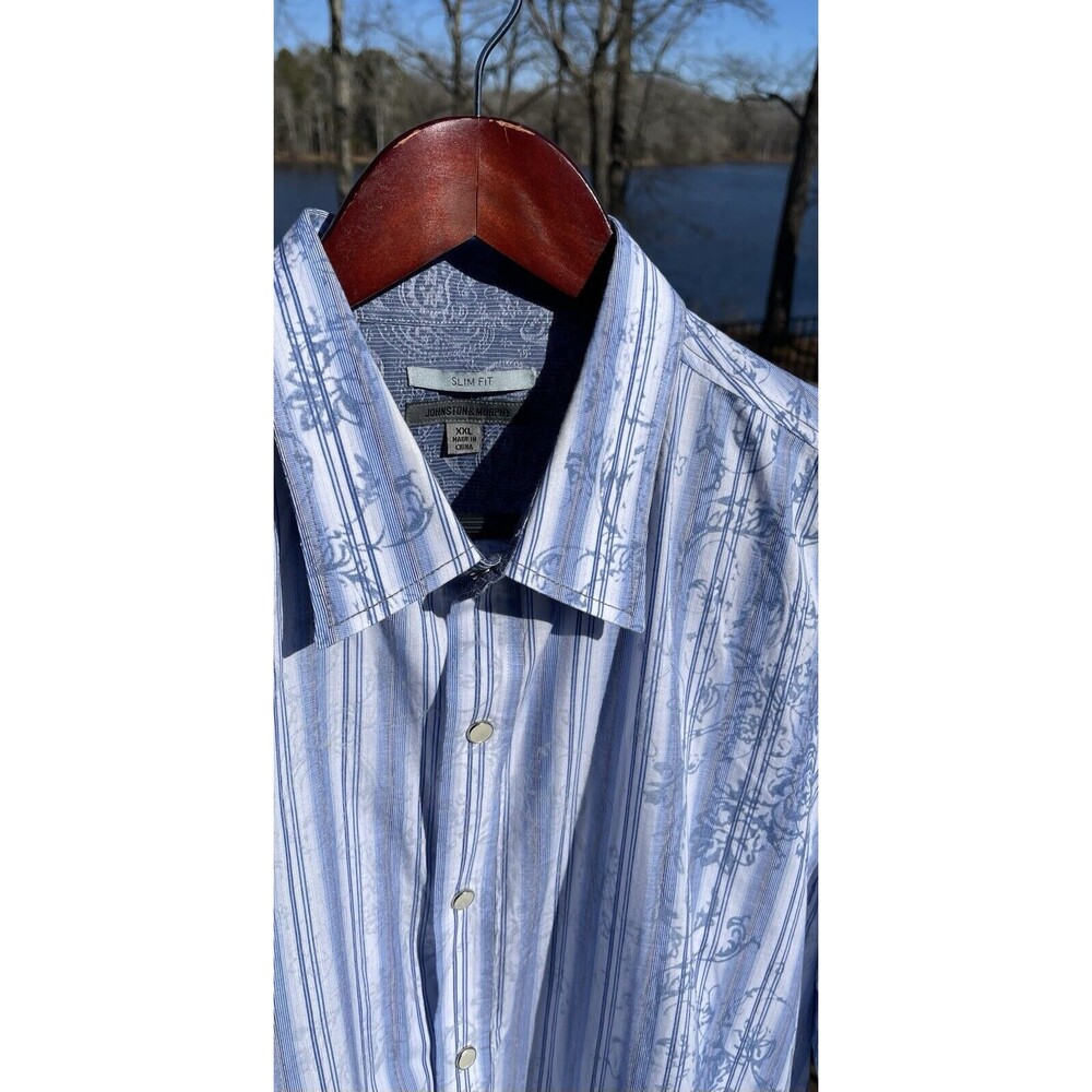 Johnston Murphy Pearl Snap Western Shirt Cotton Stripes Floral Men XXL Slim Fit